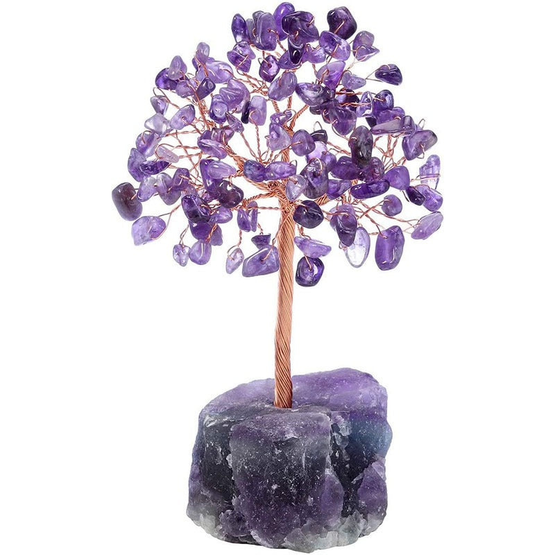 Popular natural crystal tree crystal wool mineral fluorite base, fortune tree chakra amethyst powder crystal ornament