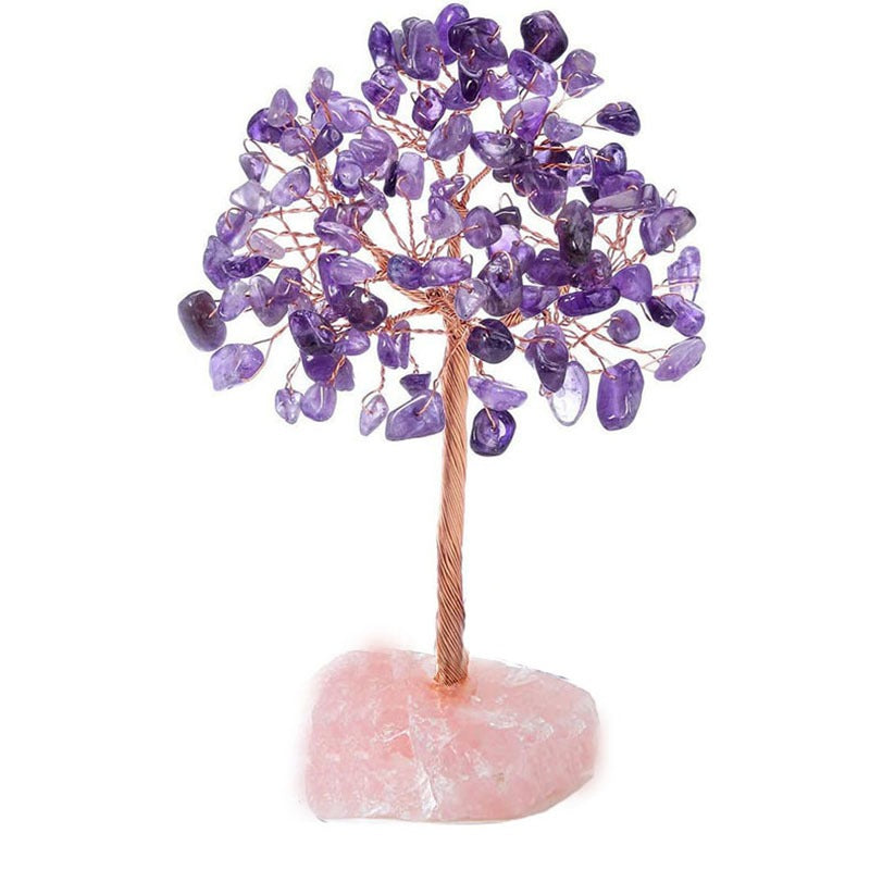 Popular natural crystal tree crystal wool mineral fluorite base, fortune tree chakra amethyst powder crystal ornament