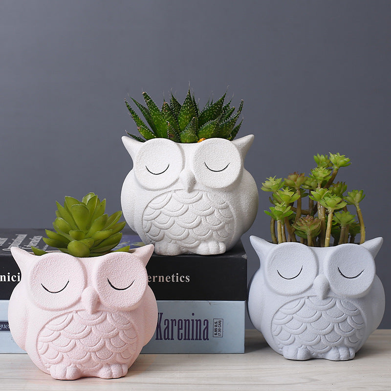 Flower pot ceramic indoor creative simple desktop small animal flower ornaments