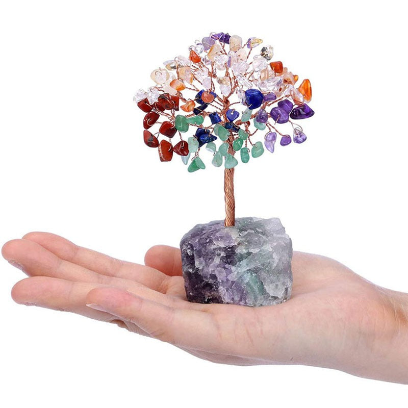 Popular natural crystal tree crystal wool mineral fluorite base, fortune tree chakra amethyst powder crystal ornament