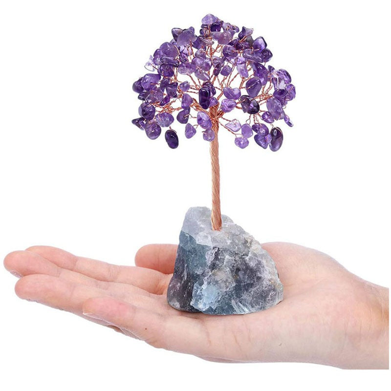 Popular natural crystal tree crystal wool mineral fluorite base, fortune tree chakra amethyst powder crystal ornament