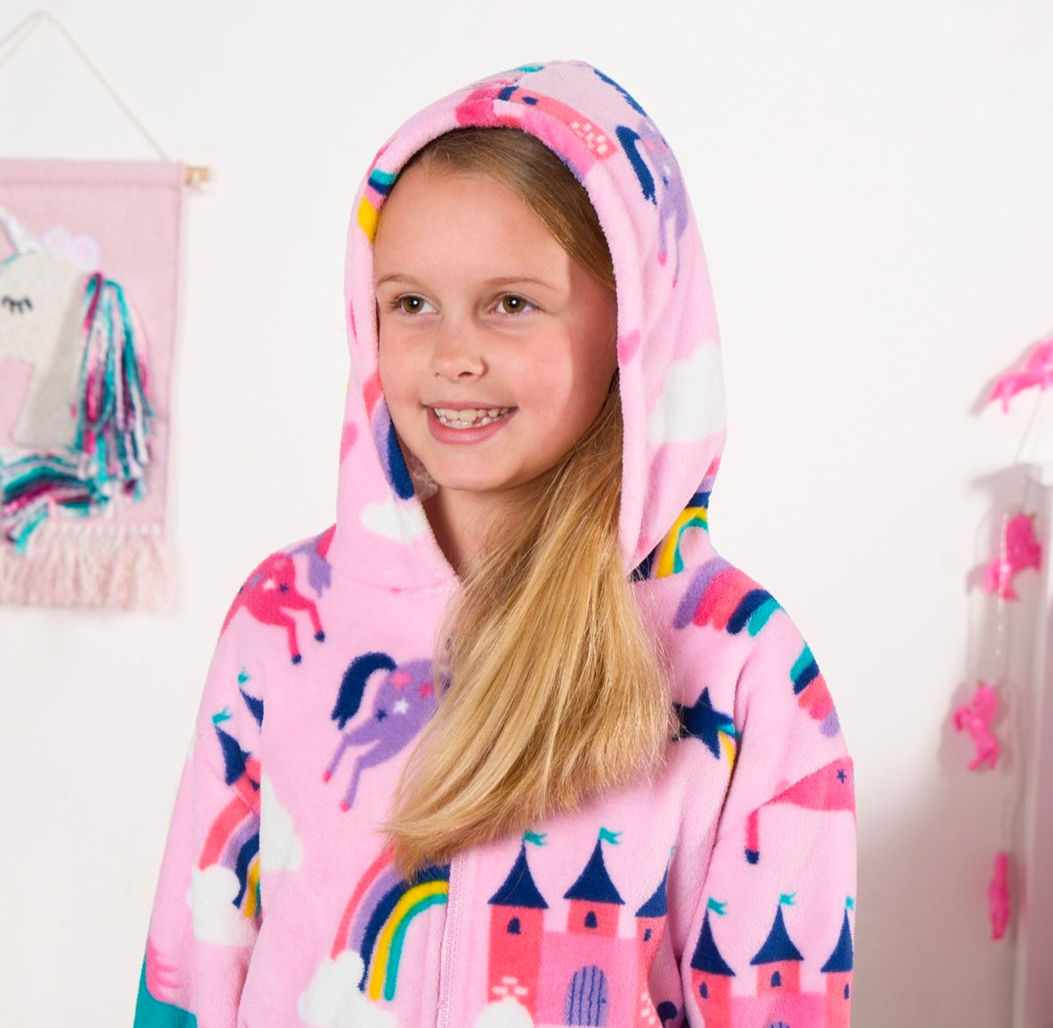 Kids Unicorn & Rainbow Kingdom Print Onesie - Pink