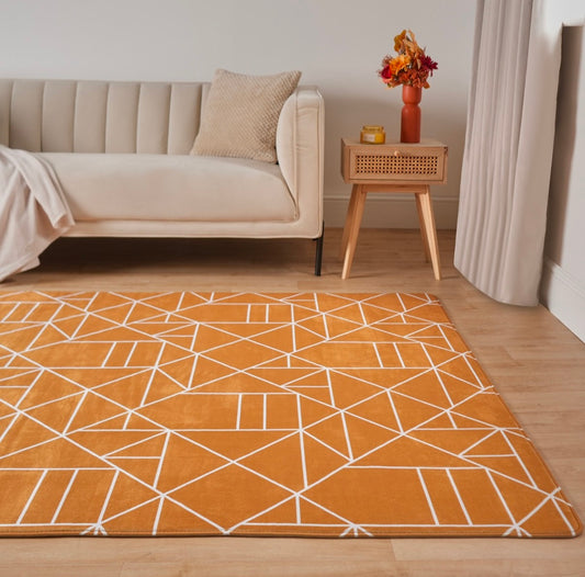 Mason Geometric Printed Rug - Ochre