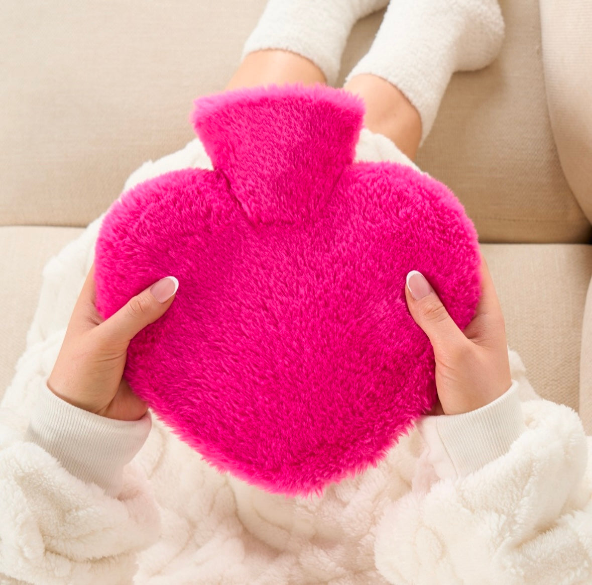 Faux Fur Heart Shaped Hot Water Bottle - Fuchsia