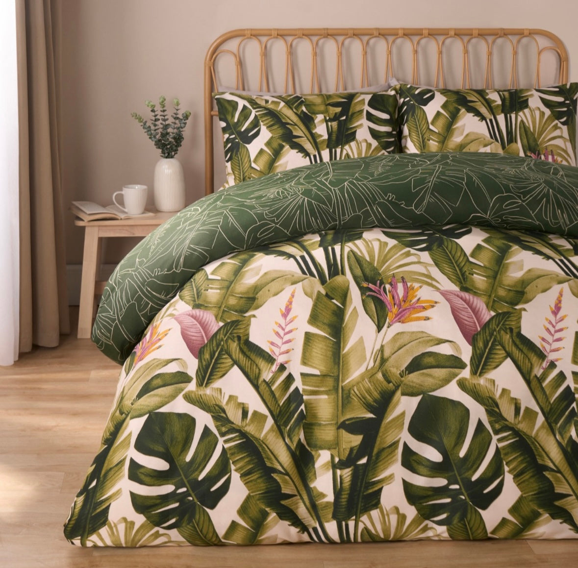 Tropical Foliage Reversible Duvet Cover Set - Green