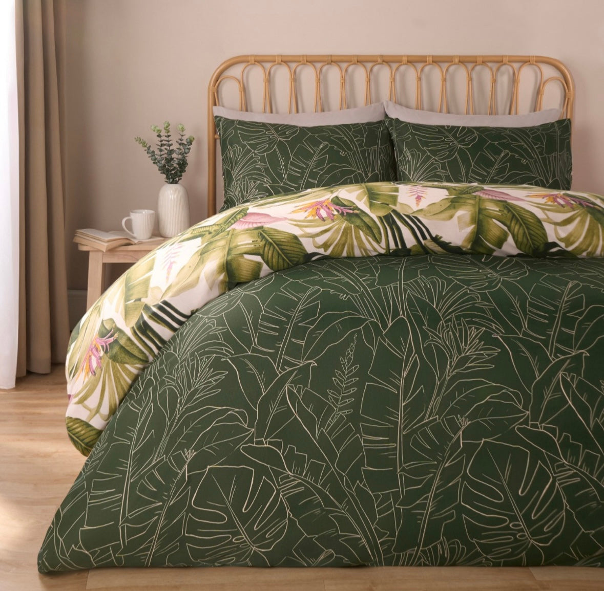 Tropical Foliage Reversible Duvet Cover Set - Green