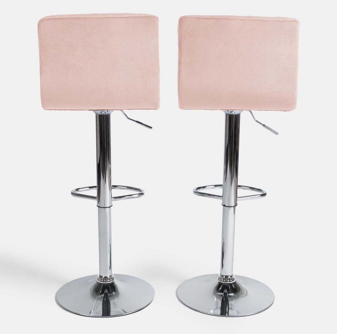 Set of 2 Adjustable Velvet Bar Stools - Blush