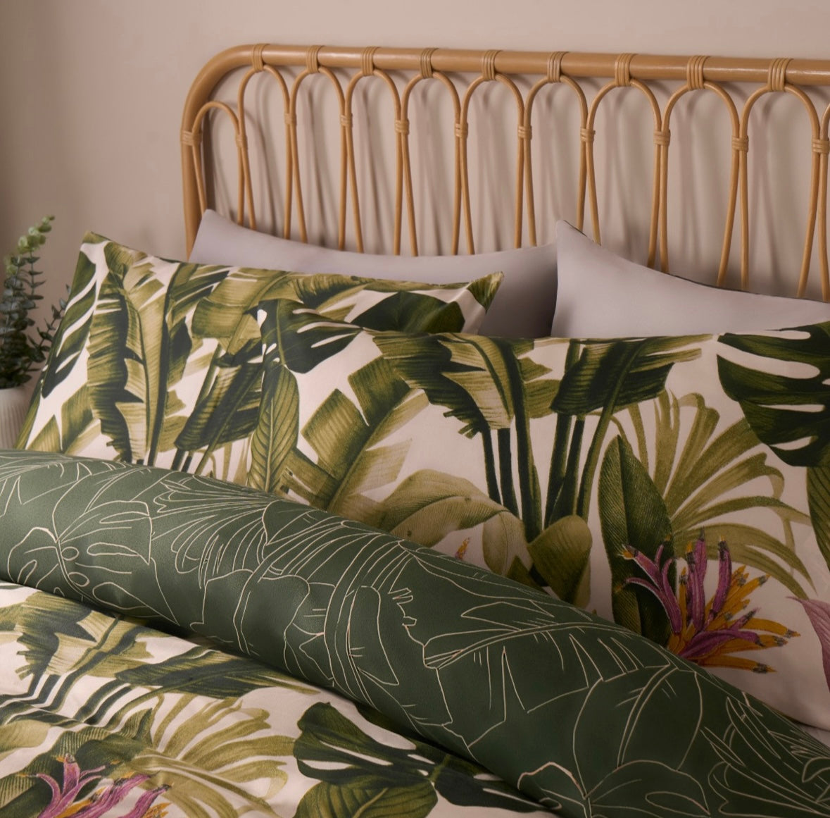 Tropical Foliage Reversible Duvet Cover Set - Green