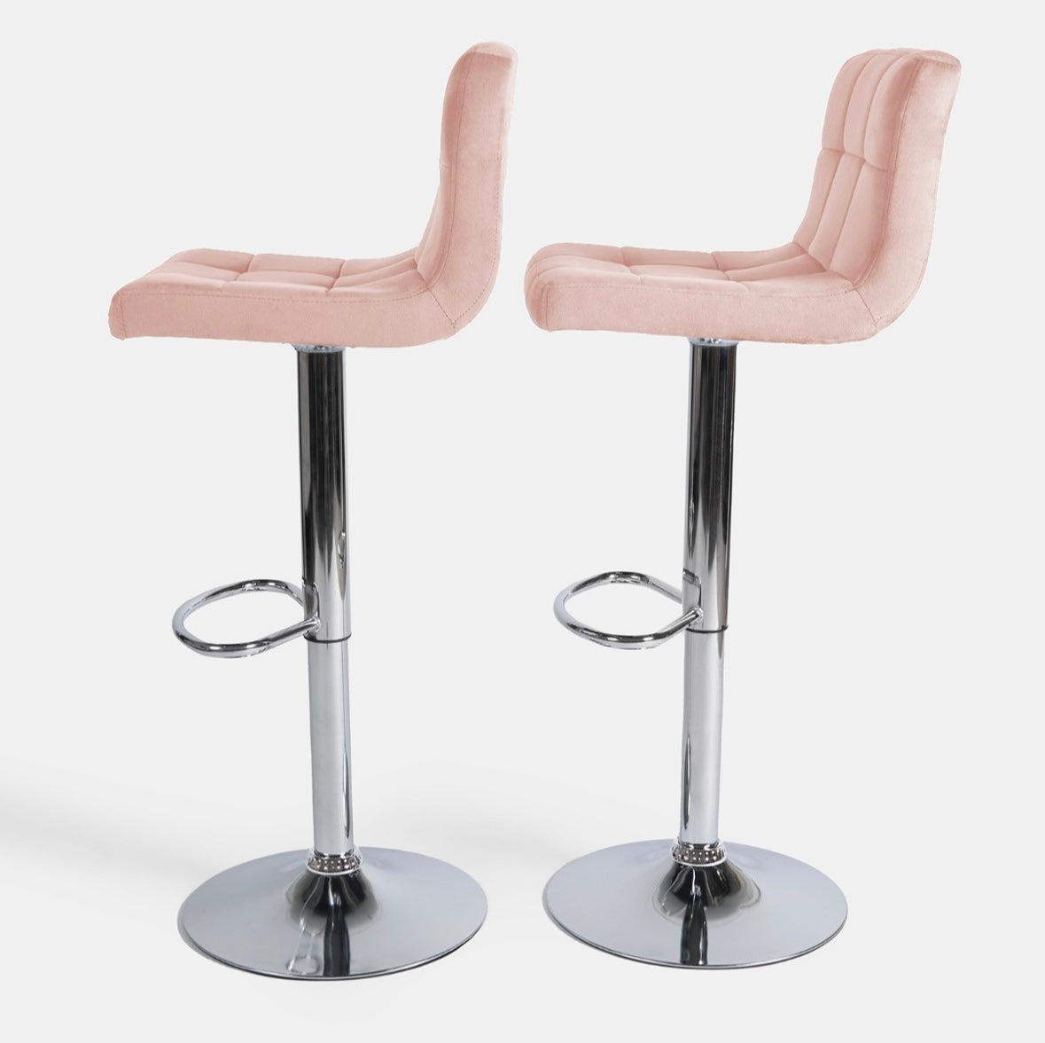 Set of 2 Adjustable Velvet Bar Stools - Blush