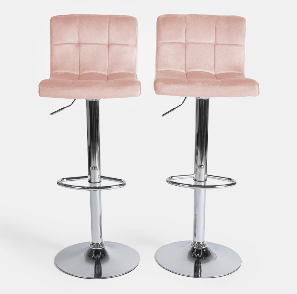 Set of 2 Adjustable Velvet Bar Stools - Blush