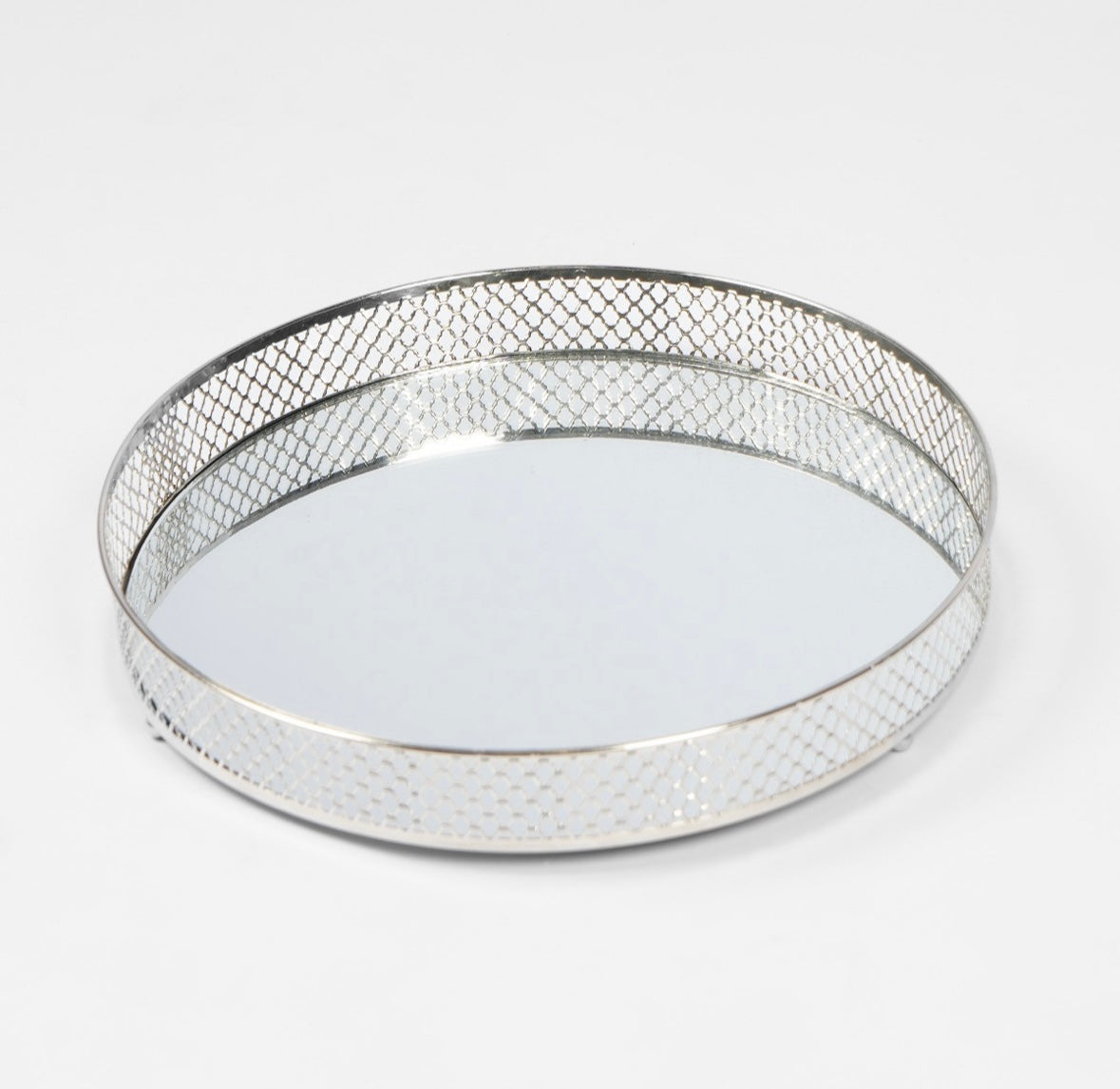 Round Metal Mirrored Tray - Silver