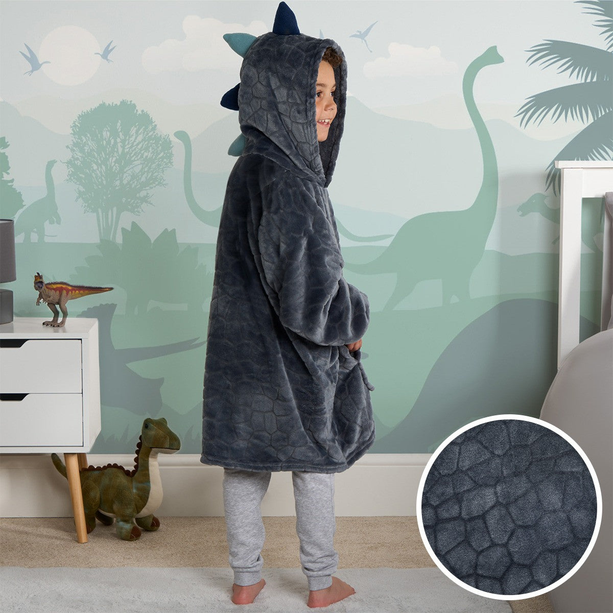 Kids Novelty Spiked Dinosaur Hoodie Blanket