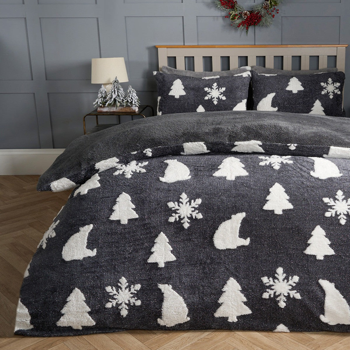 Glitter Tufted Polar Bear Duvet Set - Grey