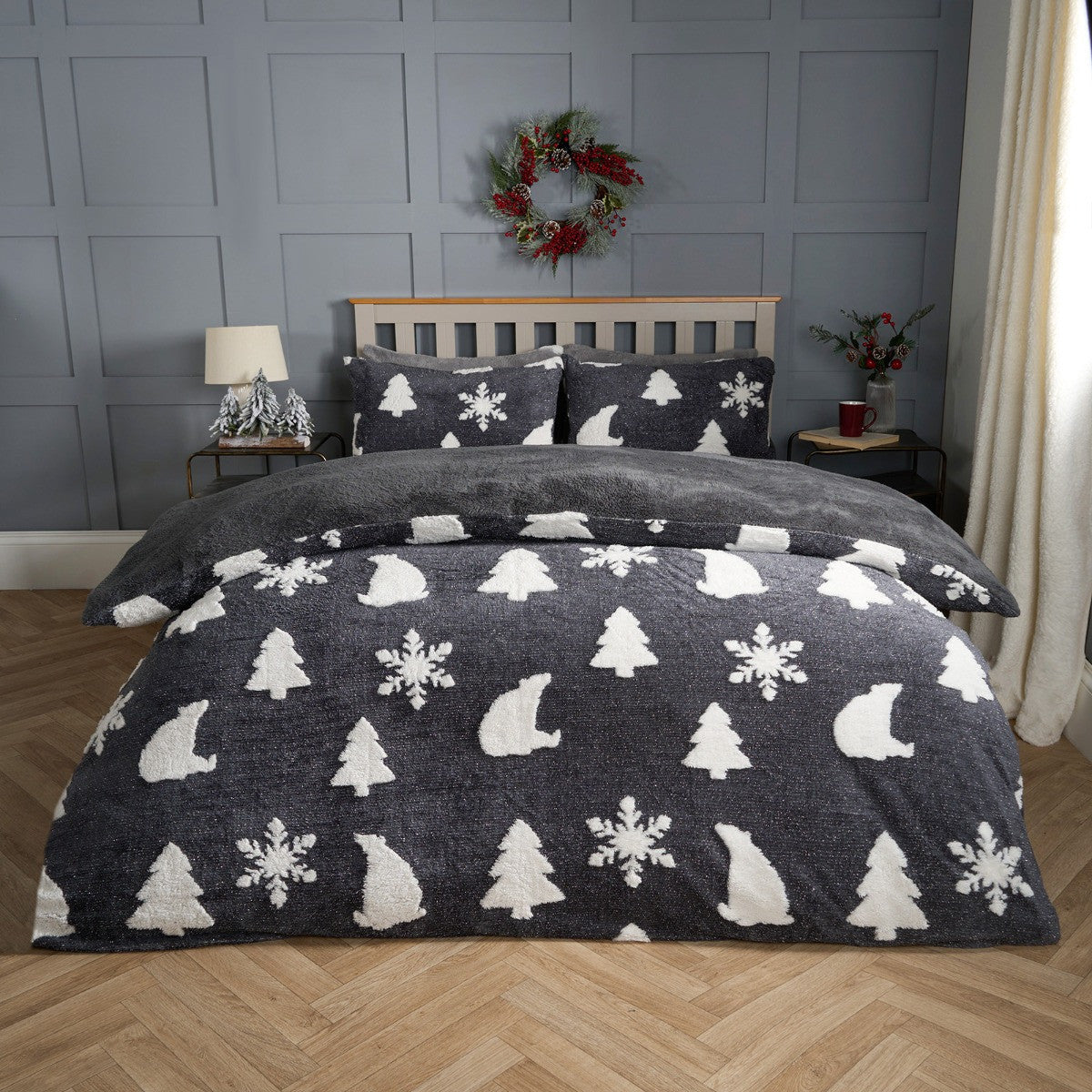 Glitter Tufted Polar Bear Duvet Set - Grey