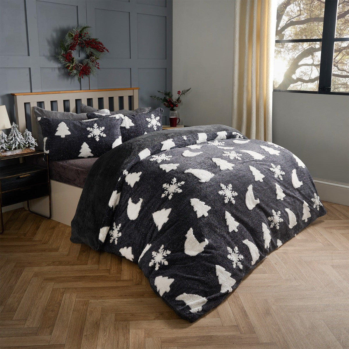 Glitter Tufted Polar Bear Duvet Set - Grey