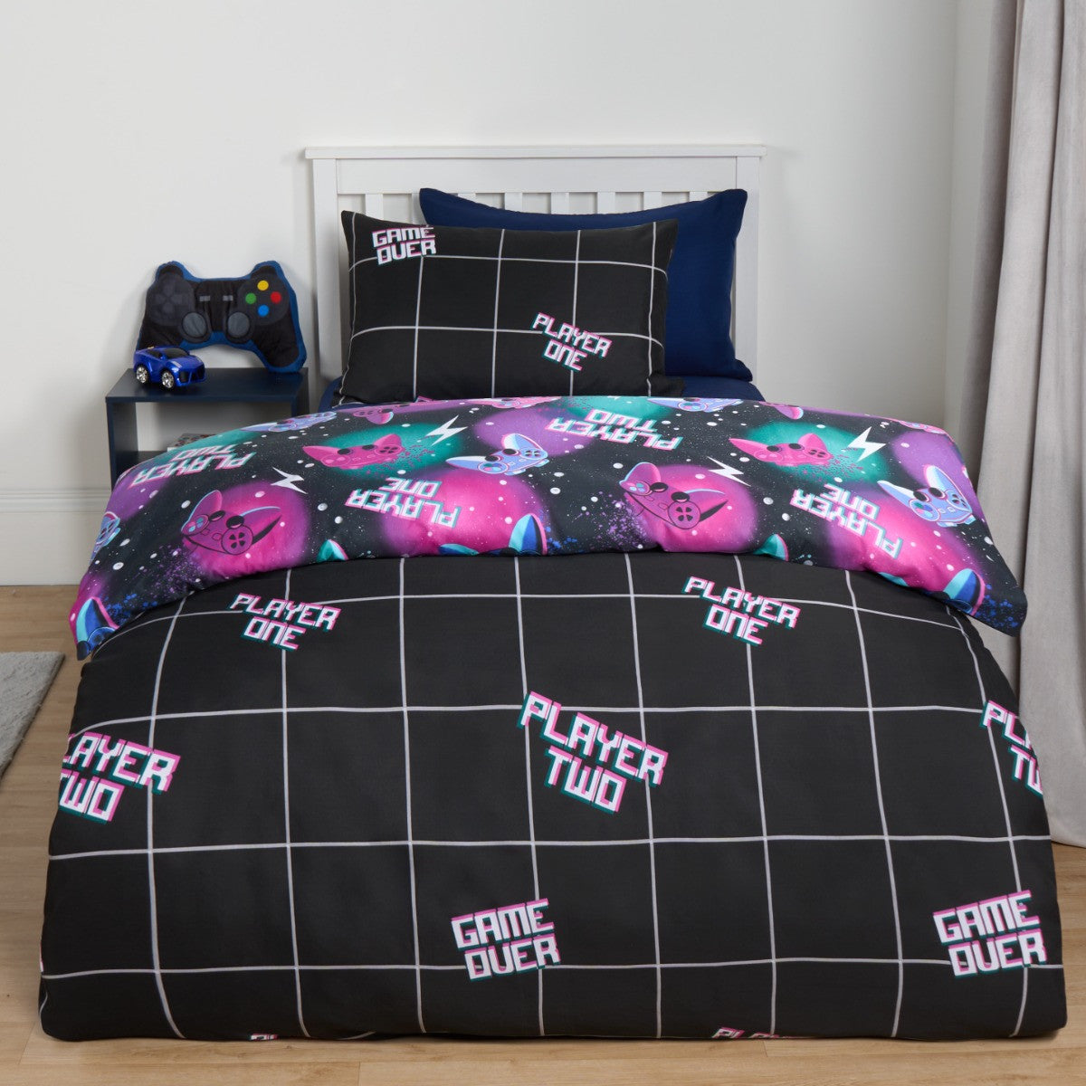 Neon Gaming Check Reversible Duvet Cover Set