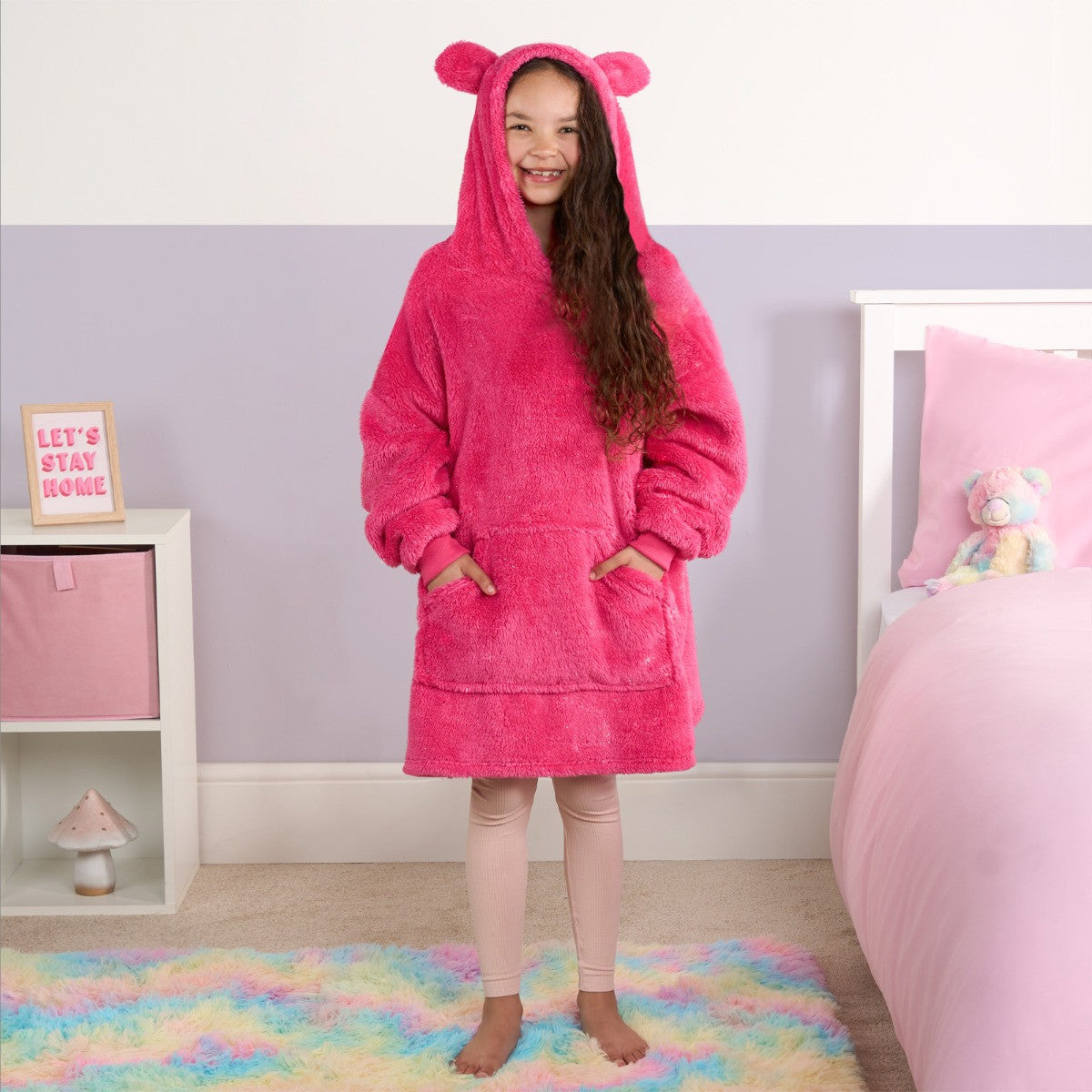 Kids novelty sparkly teddy bear hoodie blanket