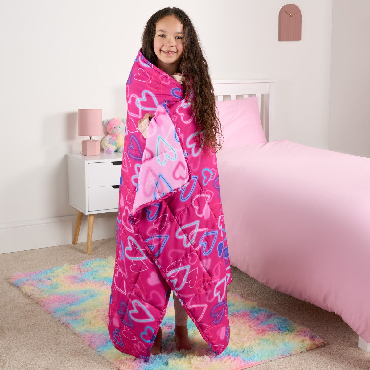 Reversible Neon Hearts Weighted Blanket