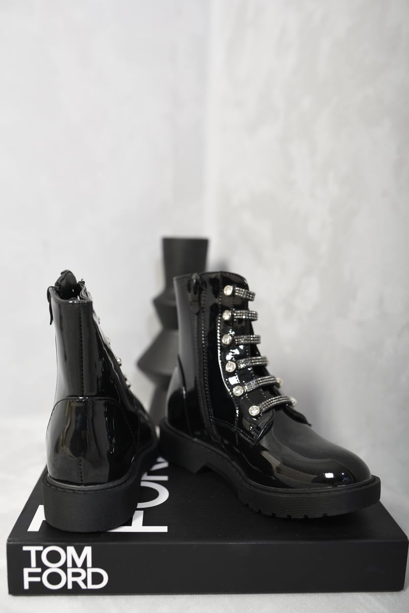 Lace Up Diamante Ankle Boots