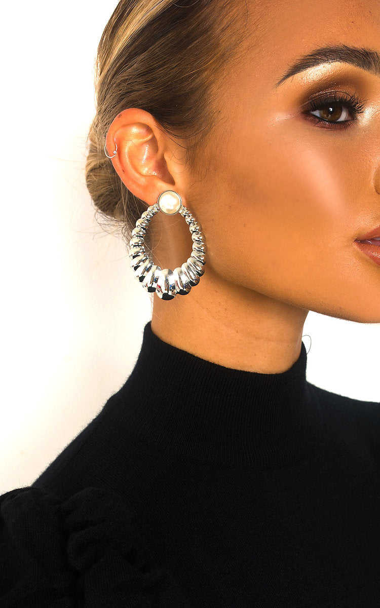 Pearl Detail Statement Hoop Earrings