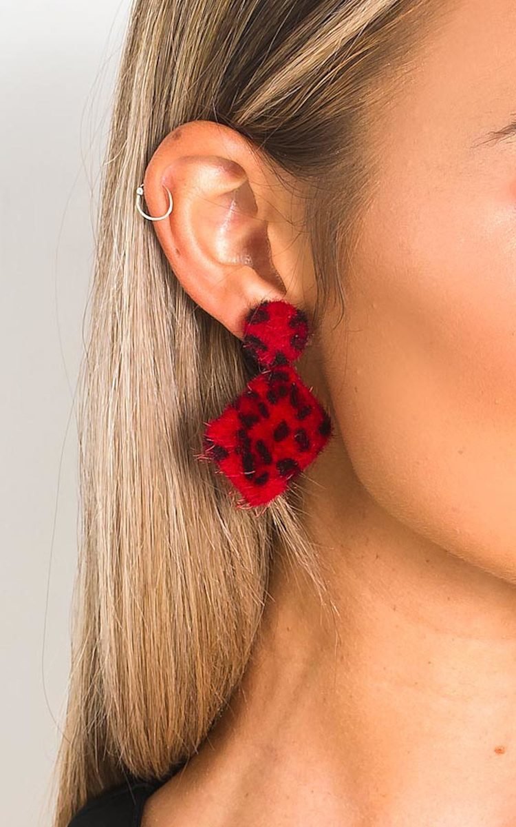 Leopard Print Fuzzy Earrings Jen Red