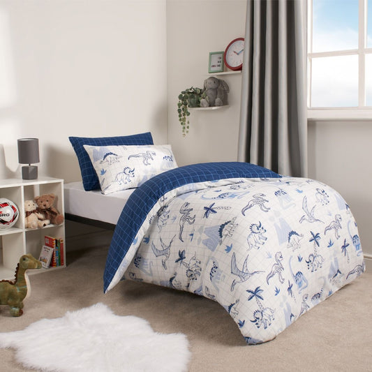 Dinosaur Check Print Duvet Set