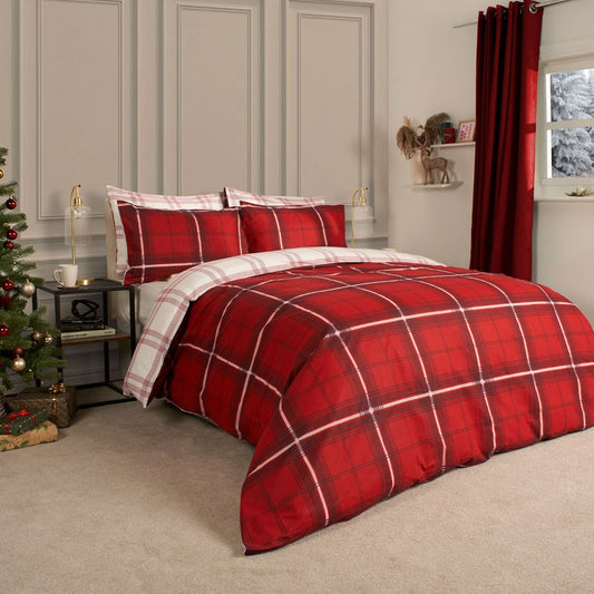 Christmas Check Reversible Duvet Set - Red / White