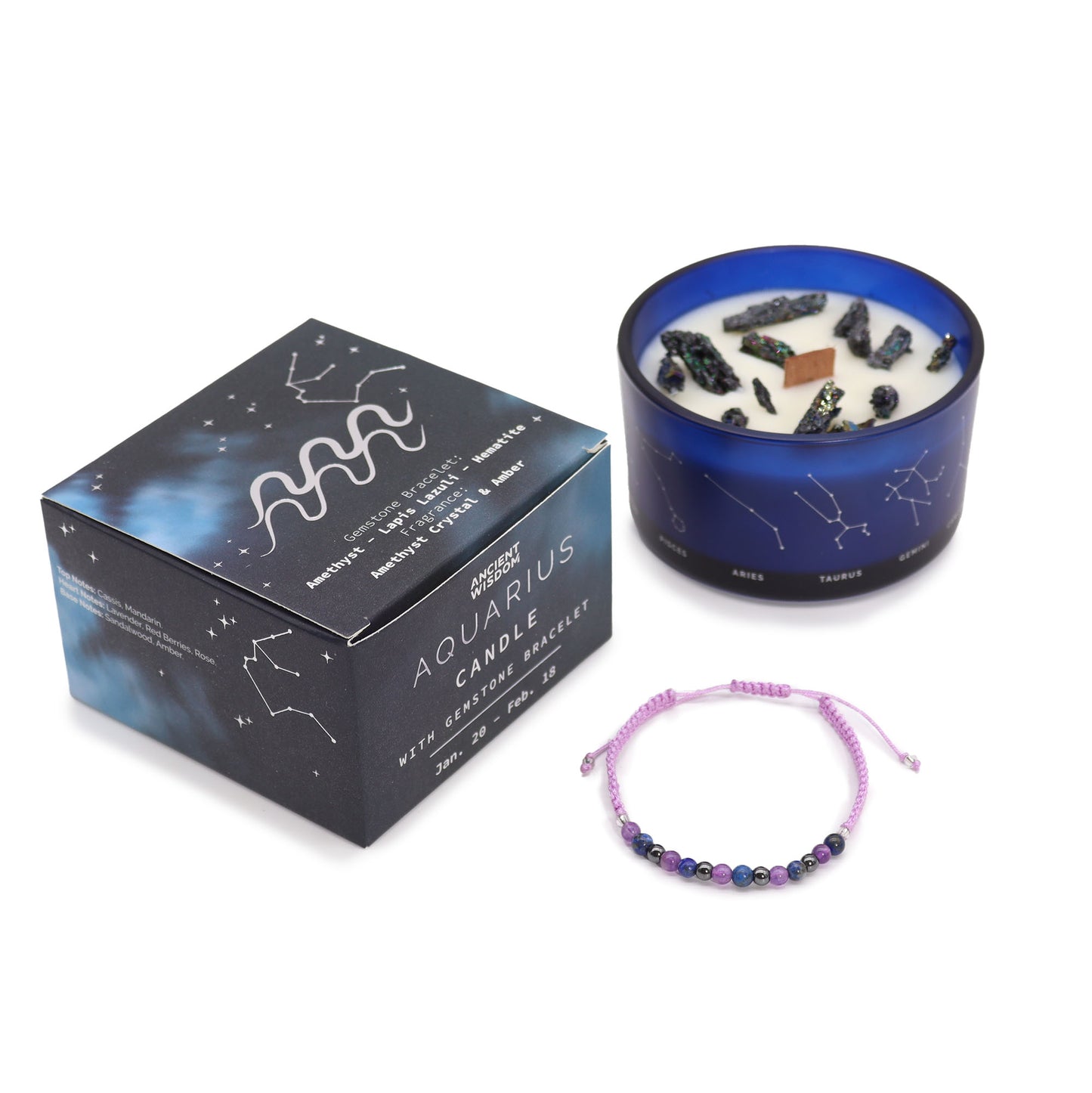 Zodiac Crystal Candle with Gemstone Bracelet