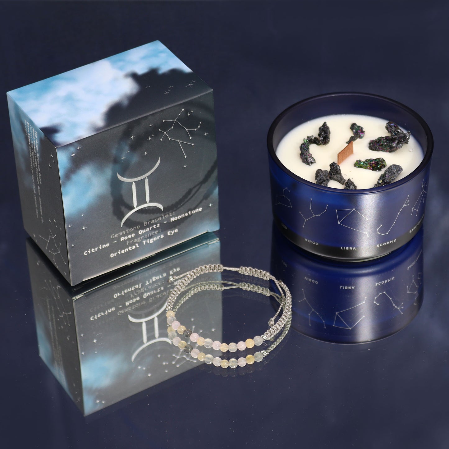 Zodiac Crystal Candle with Gemstone Bracelet