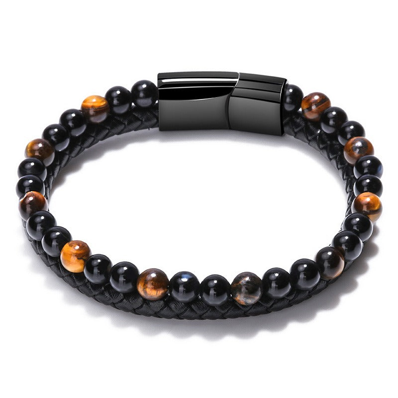 Mens Natural Stone Tiger Eye/ volcanic Stone/ Blue Sandstone Beaded Bracelet