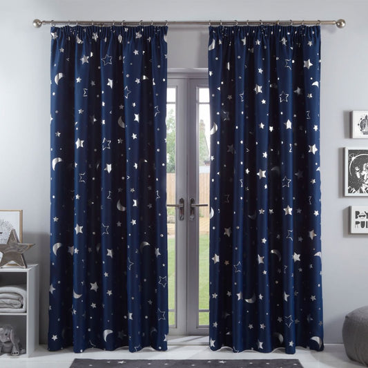 Galaxy Star Blackout Pencil Pleat Curtains