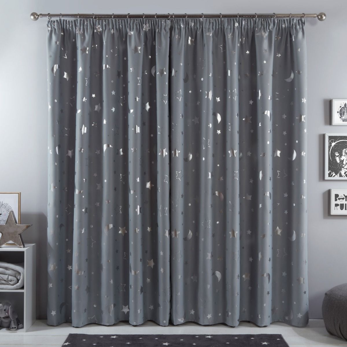 Galaxy Star Blackout Pencil Pleat Curtains