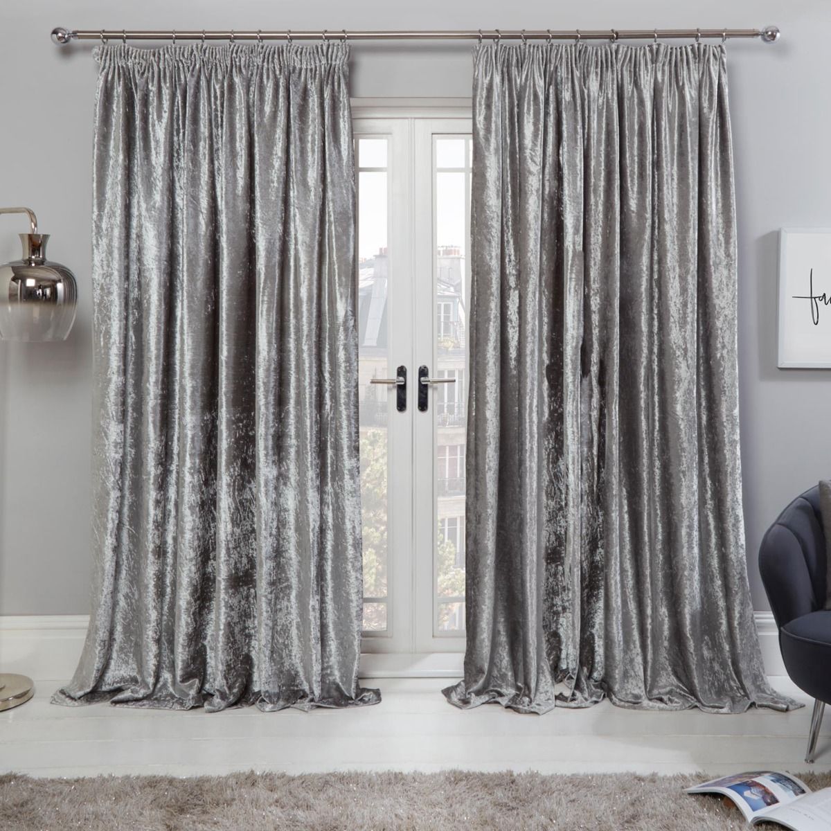 Pencil Pleat Crushed Velvet Curtains