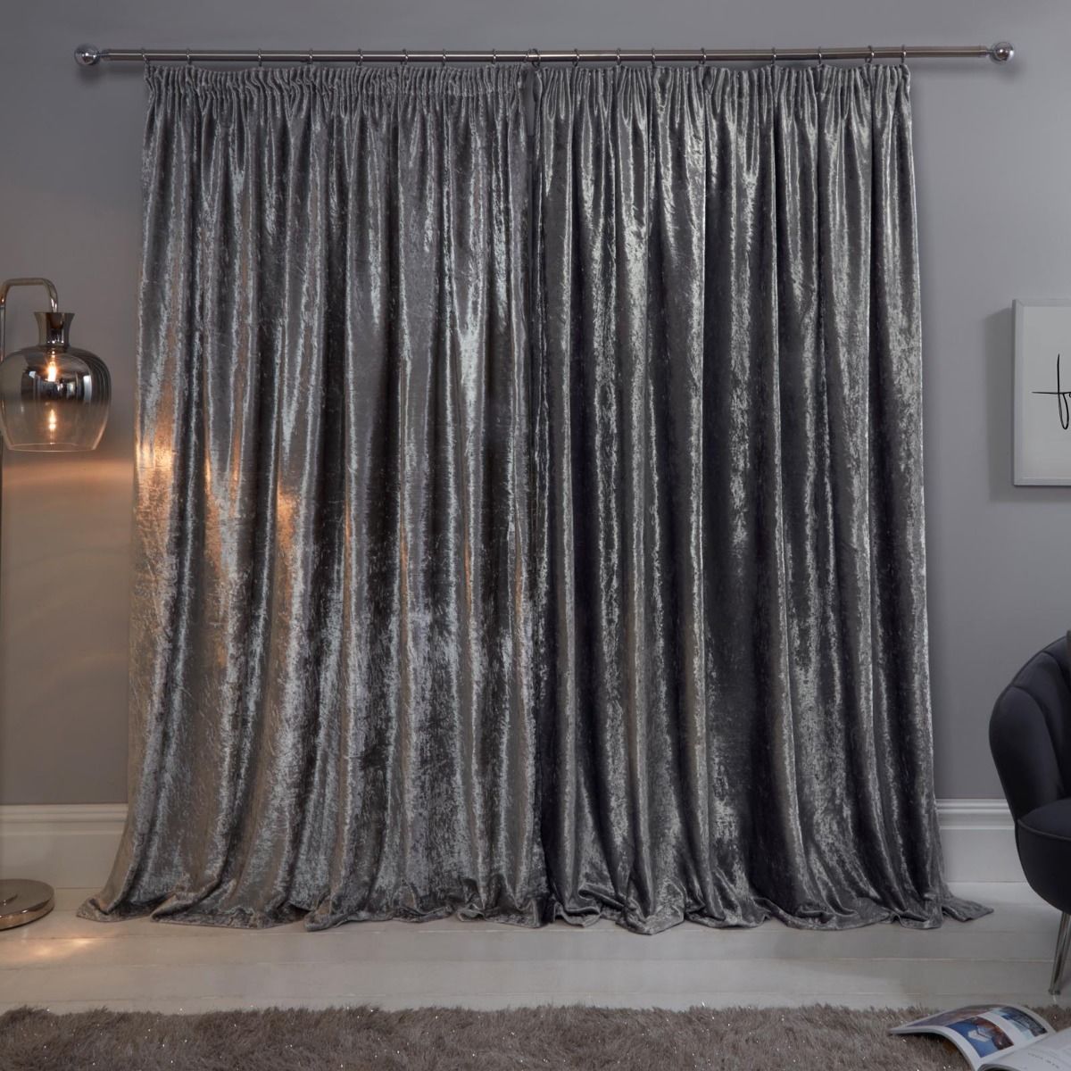 Pencil Pleat Crushed Velvet Curtains